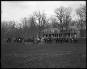 A view of members mounted for a fox hunt at the Green Spring Valley Hunt Club. Founded in December 1892 to promote the sport of fox hunting, the club is located in Owings Mills, Baltimore County, Maryland.