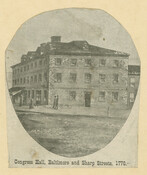 A clipped image of Congress Hall in Baltimore, Maryland, which was the meeting site of the Second Continental Congress of the Thirteen Colonies of America from 1776-1777. Originally built as a tavern and inn around 1770 by Henry Fite (1722-1789), the building was first simply known as the "Henry Fite House." After the American Revolutionary…