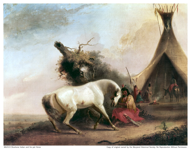 Shoshone Indian and his Pet Horse — circa 1850