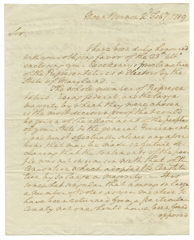 Letter from George Washington to John Eager Howard — 1789-02-07