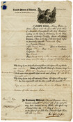 Notarized Seaman's Protection Papers from John Gill, a notary public in Baltimore City, Maryland, verifying that Frederick Pipes is a native of the United States and enslaved by William Henry DeCourcy Wright. The document also provides a physcial description of Pipes and it is signed by both Pipes and Wright.