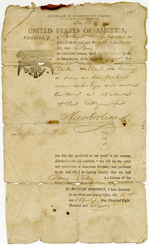 Certificate of citizenship for seamen, no. 121, James Valley — 1810-04-10