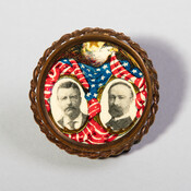 Metal, paper, and celluloid 1904 presidential campaign button of President Theodore Roosevelt (1858-1919) with U.S. Senator from Indiana, and candidate for vice president, Charles W. Fairbanks (1852-1918), made by Torsch & Franz Button Co. (1903-c.1958) of Baltimore, Maryland. The republican ticket defeated democrat Alton B. Parker and were inaugurated in March 1905.