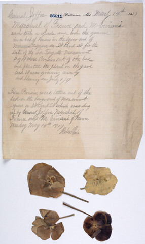 Memo with pansies from Lafayette Monument groundbreaking ceremony — 1917-05-14