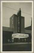 Postcard featuring the facade of the Centre Theatre, once located at 10 E. North Avenue in Baltimore, Maryland. The theater was also the home of Baltimore radio station WFBR.