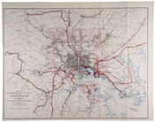 Color map of Baltimore, Maryland, that shows the current and proposed city limits of Baltimore City in 1917. The map was prepared by the Maryland Geological Survey and Harbor Board of Baltimore.