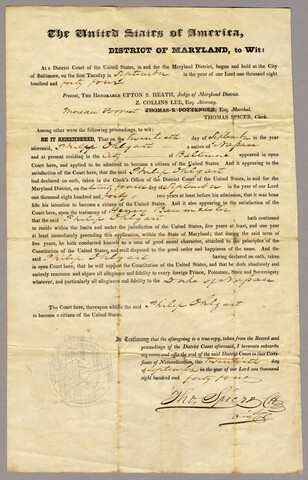 Philip Ohlgart citizenship papers — 1844-09-20