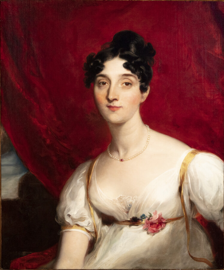 Oil on canvas portrait painting of Mary Anne (later called Marianne) Caton Patterson Wellesley, Marchioness Wellesley (Mrs. Robert Patterson) (Mrs. Richard Wellesley) (1788-1853), by Sir Thomas Lawrence (1769-1830). Mary Anne Caton was one of the famous Maryland “Caton Sisters,” granddaughter of Charles Carroll of Carrollton. Her parents were Richard Caton and Mary Carroll Caton. She…