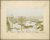 View of President Street Station in Baltimore, Maryland, during the Great Blizzard of 1899, also known as the Great Arctic Outbreak and the St. Valentine's Day Blizzard, which hit the eastern United States on February 13, 1899. During the storm, 15.5 inches of snow fell in Baltimore, with winds of 30 miles per hour and…